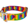 Country Brook Petz 1 1/2 Inch Premium Rainbow Hearts Dog Collar